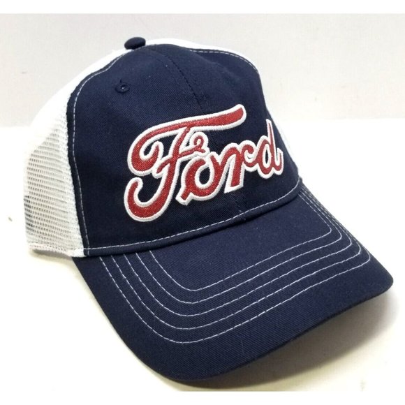 Realtree APG Dark Blue Trucker Hat Cap Red-White FORD & White Mesh NOS NEW (J3) - Picture 3 of 7
